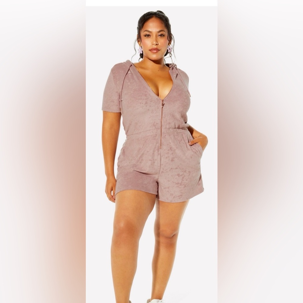 Yitty x Fabletics Terry Short Onesie Mink Me 2X Beach To Brunch Vacation Cruise